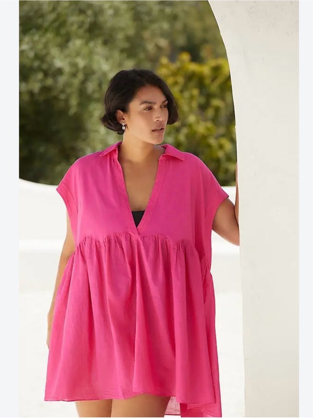 Anthropologie Hot Pink beach swing babydoll swim blouse coverup Tunic dress NWT